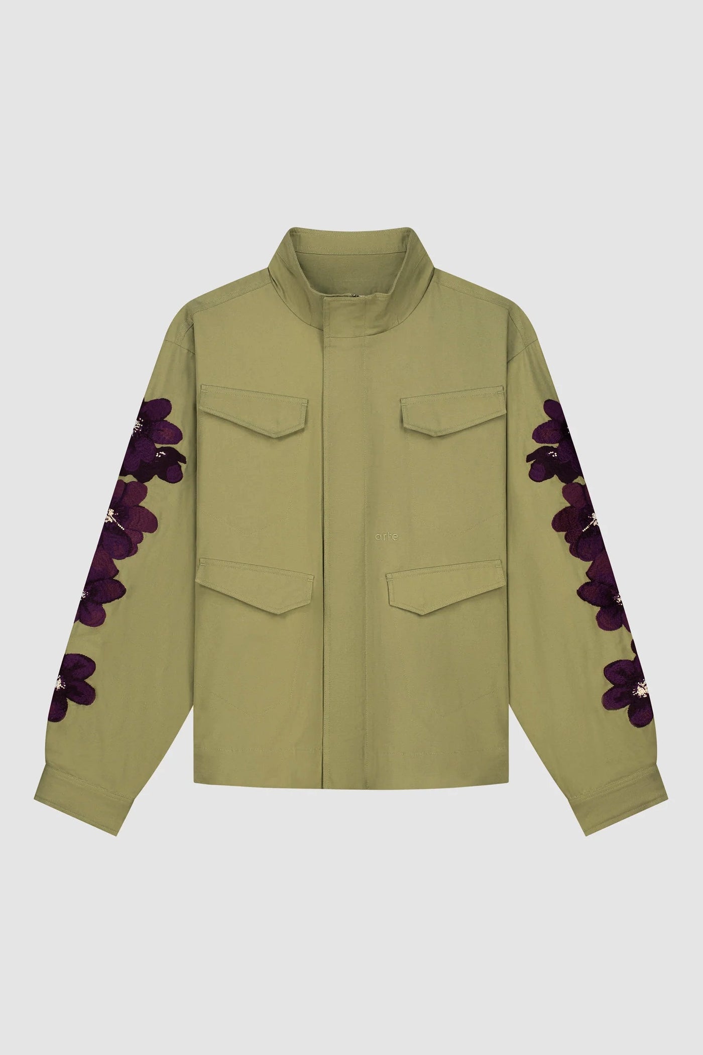 Flower Embroidery Jacket - Olive Green