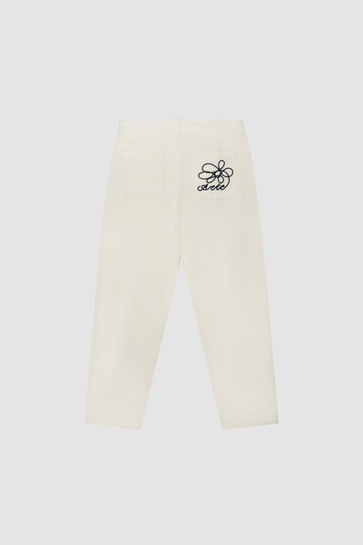 Embroidery Pocket Pants - Cream