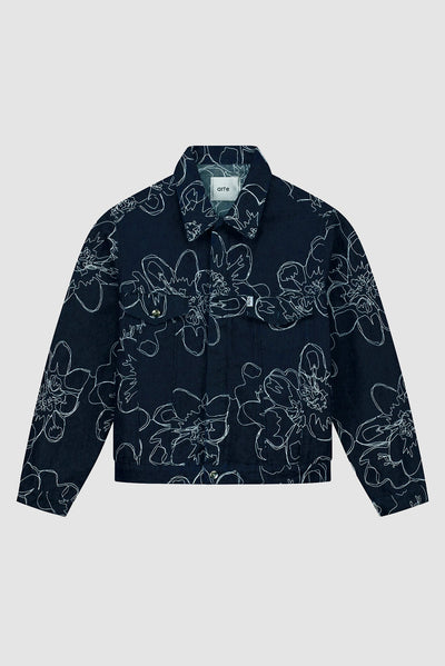 Flower Stitch Denim Jacket - Navy