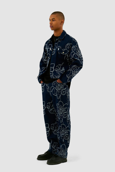 Flower Stitch Pants - Navy