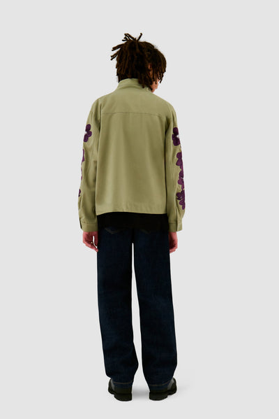 Flower Embroidery Jacket - Olive Green