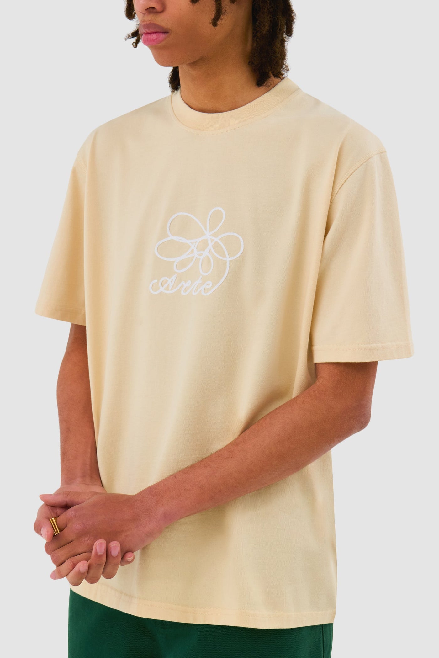 Flower Embroidery T-shirt - Cream