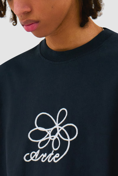 Flower Embroidery T-shirt - Navy