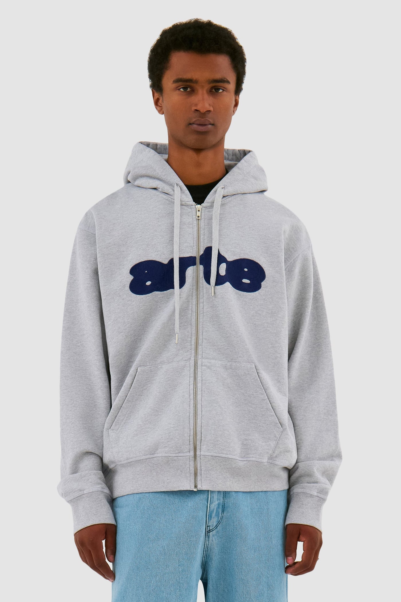 Embroidery Zip Hoodie - Grey