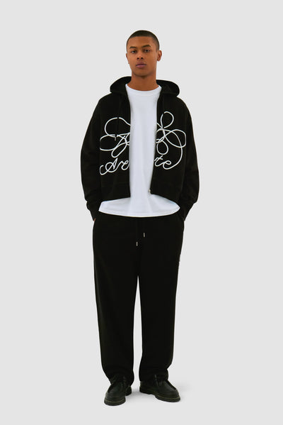 Flower Logo Zip Hoodie - Black