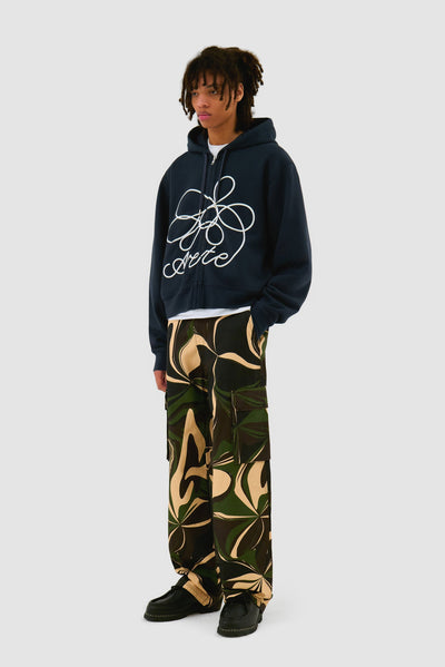 Flower Logo Zip Hoodie - Navy