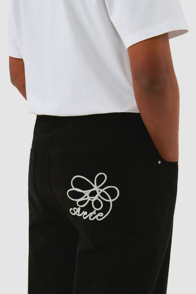 Embroidery Pocket Pants - Black