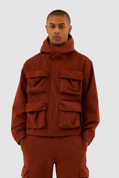 3D Pockets Hooded Nylon Jacket - Orange