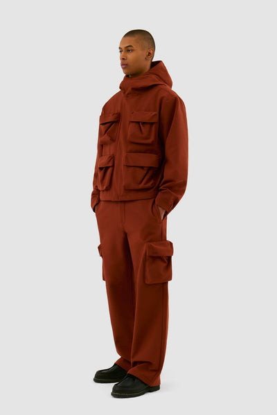 3D Pockets Hooded Nylon Jacket - Orange