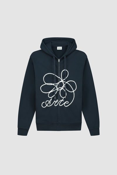 Flower Logo Zip Hoodie - Navy