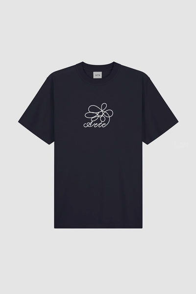 Flower Embroidery T-shirt - Navy