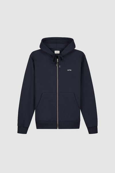 Puff Back Zipper Hoodie - Navy