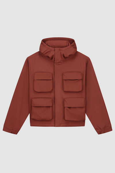 3D Pockets Hooded Nylon Jacket - Orange