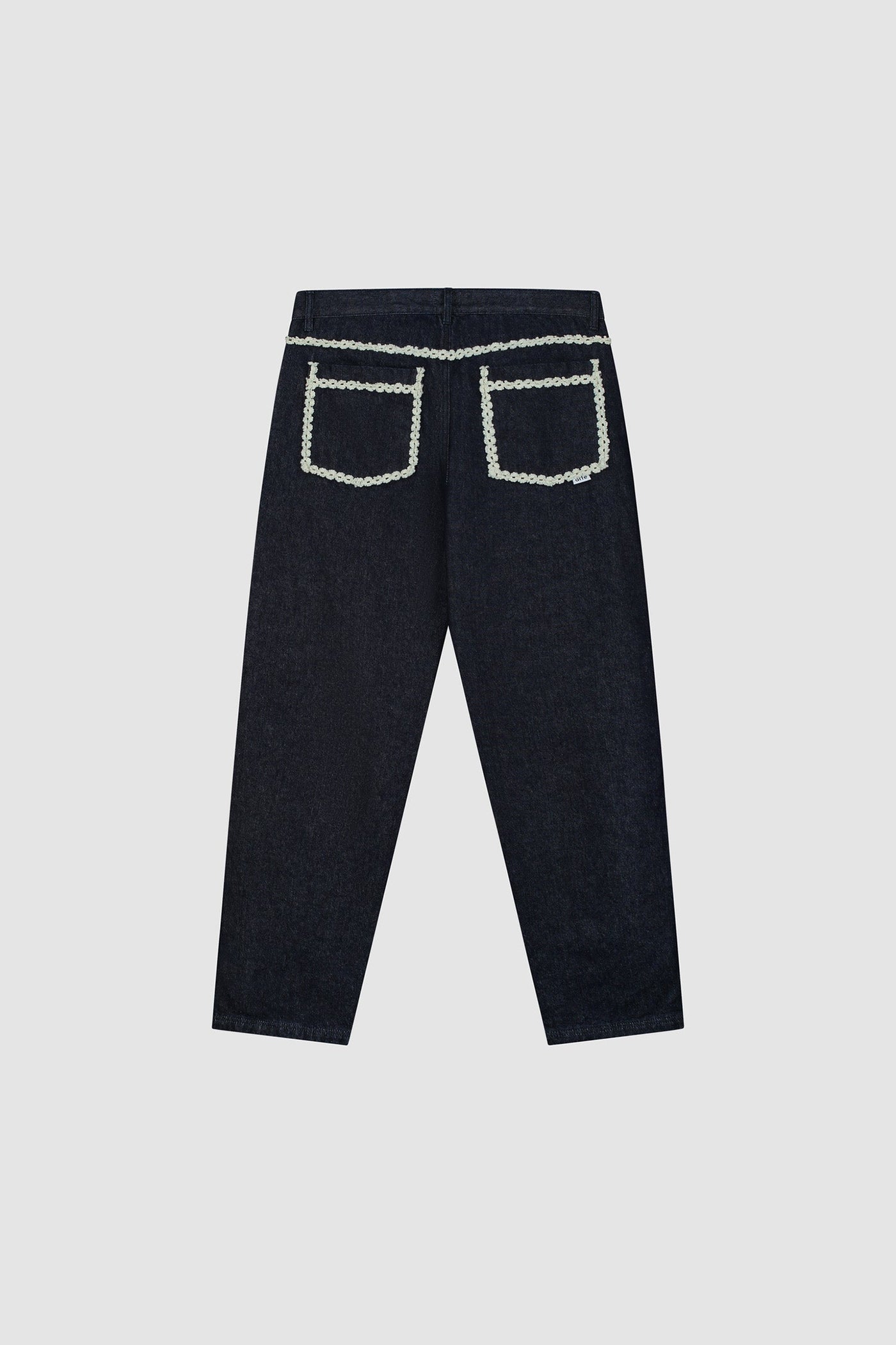 Flower Trim Denim Pants - Dark Wash